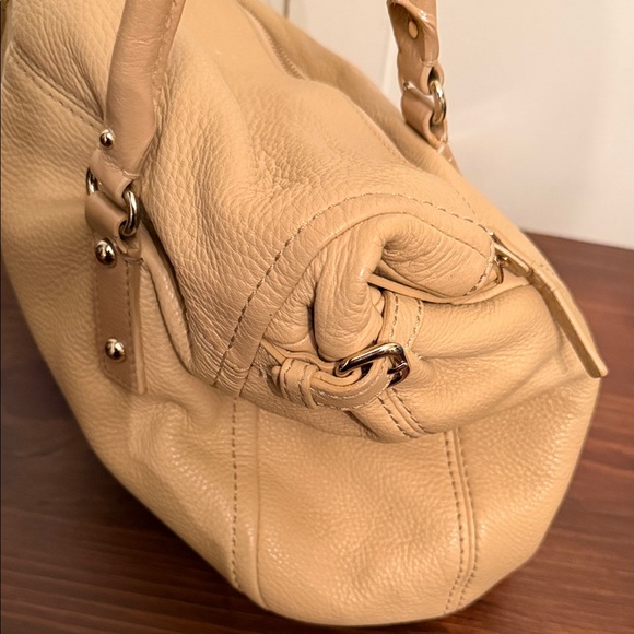 Kate Spade New York Soft Pebbled Leather Satchel – Beige Zip-Top Shoulder Bag - Picture 10 of 11